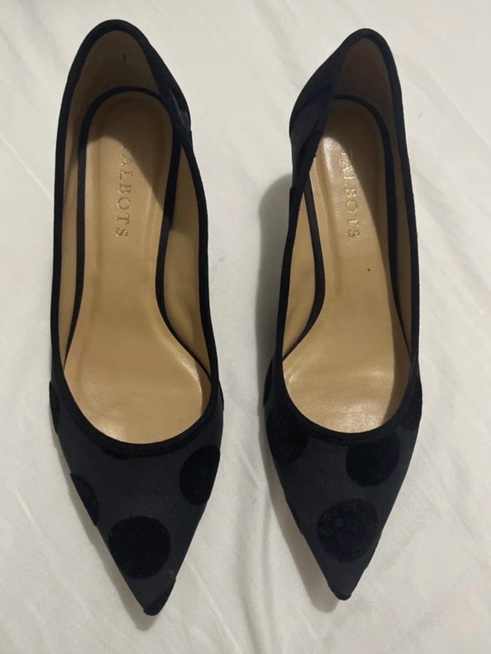 Talbots Black Suede Pointed-Toe Polka Dot Pumps